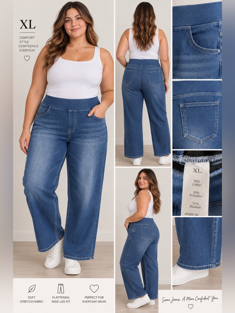 Wide Leg Jeans in Medium Blue